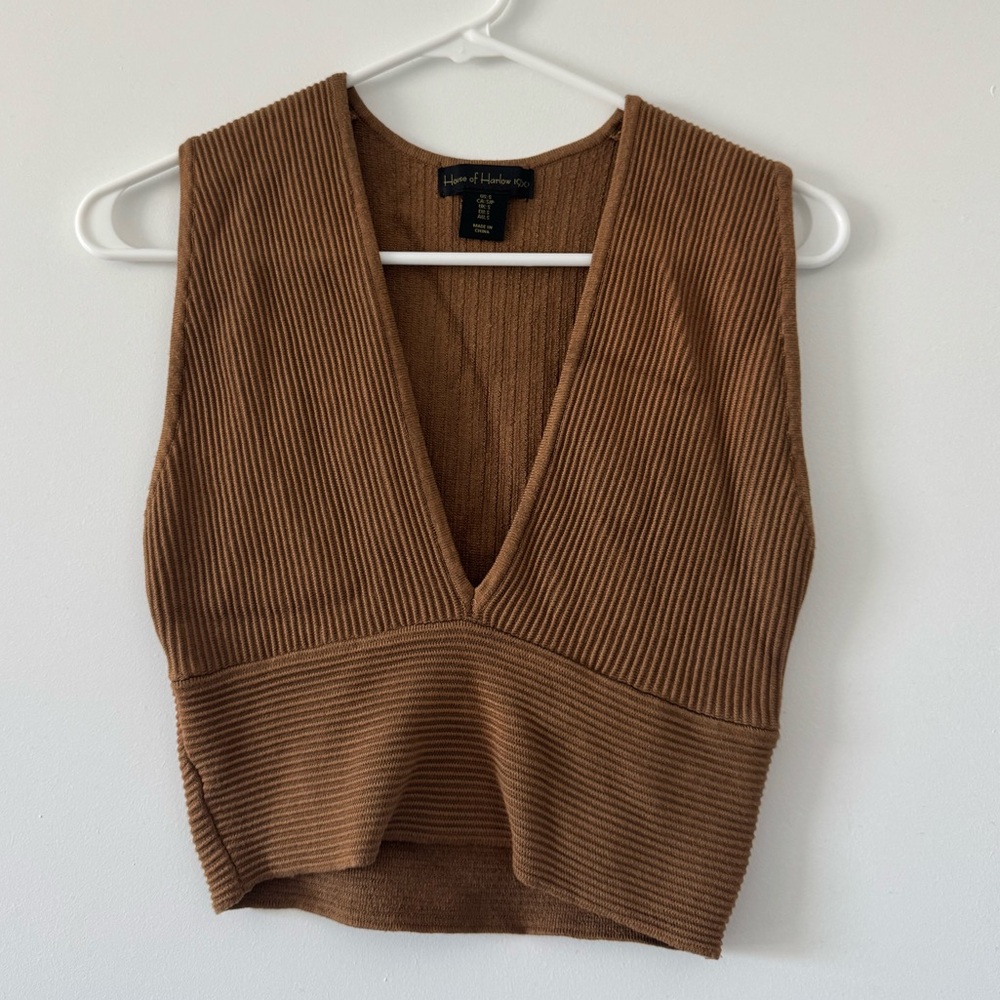 House of Harlow 1960 Brown Ribbed Crop Tank Top